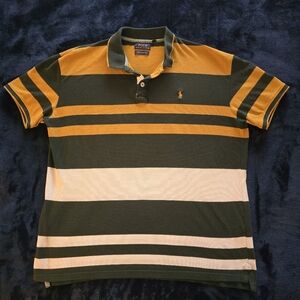 Polo by Ralph Lauren Men's Green and Yellow Striped Polo